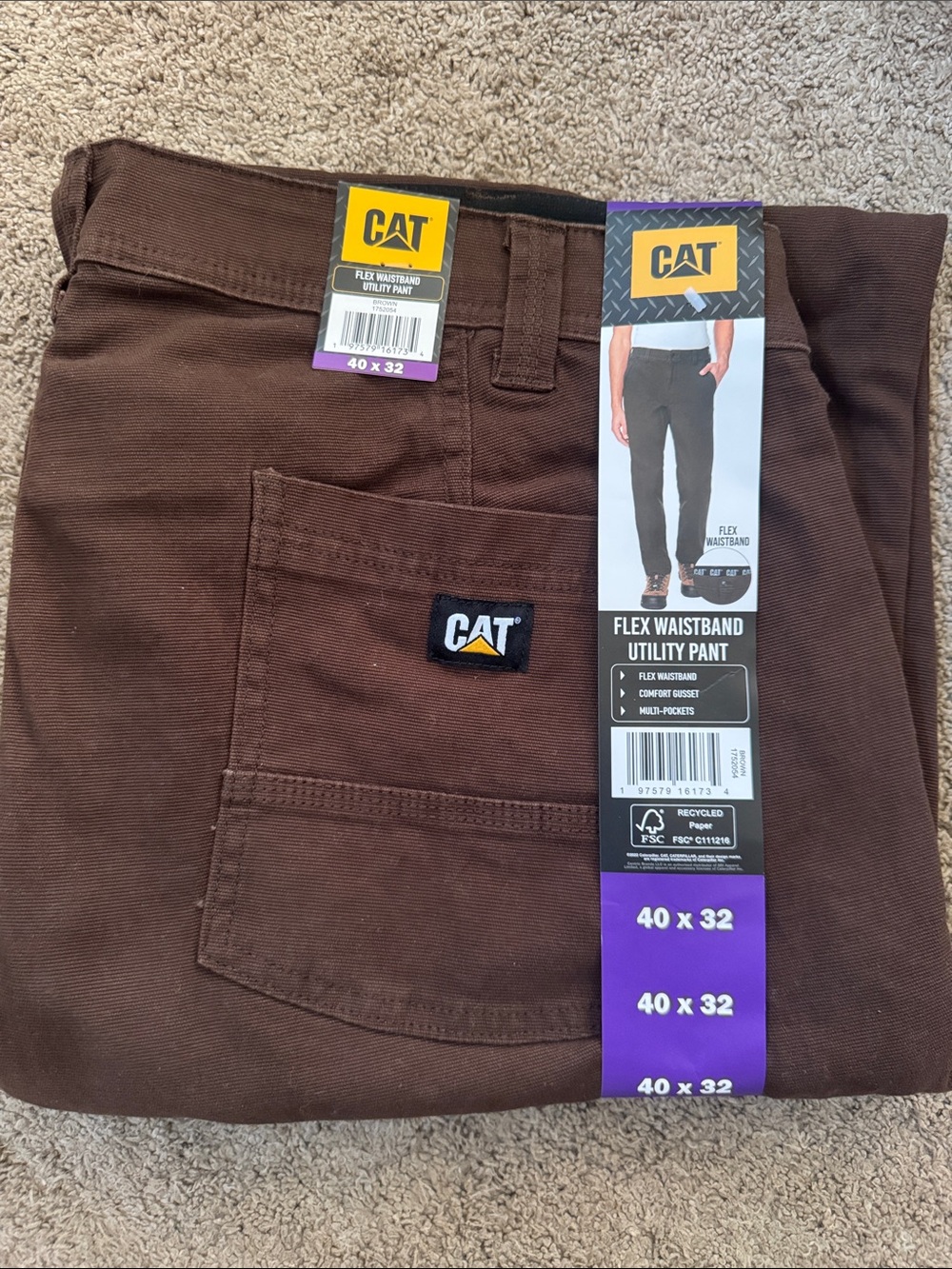 CAT Flex Waistband Utility Pants - Brown  40X32